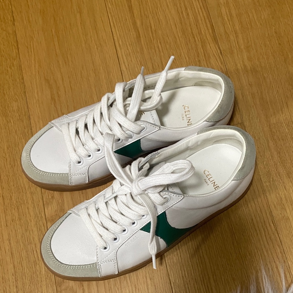 Celine White Sneakers with Green Detail